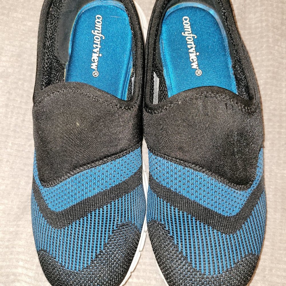 Womens ComfortView 8M Black/Blue Slip-On Sneaker